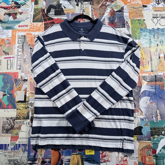 Foot Locker Other - Foot‎ Locker 2XL Striped Long Sleeve Polo Shirt Menswear Blue Gray Casual